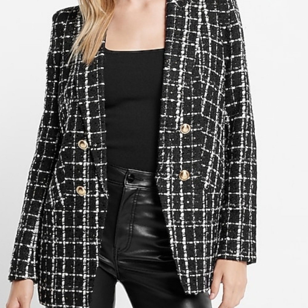 Express Plaid Tweed Boyfriend Blazer